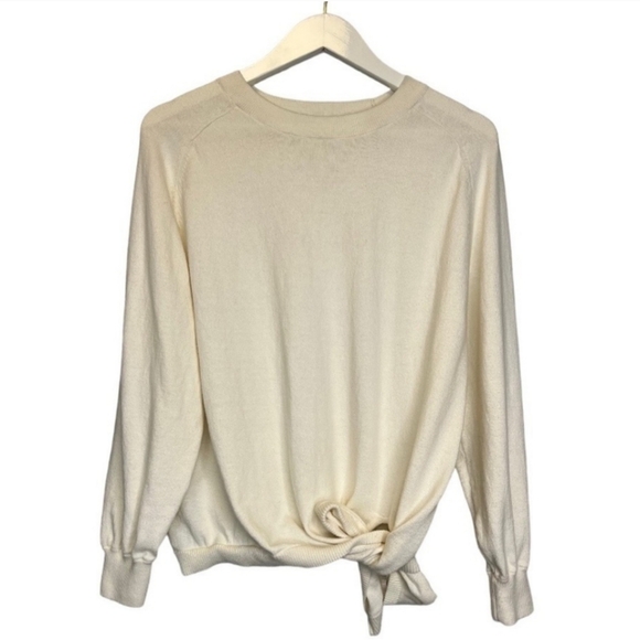 Vince | Cream Tie-Front Oversized Sweater 100% Cotton Sz Small - Picture 2 of 4